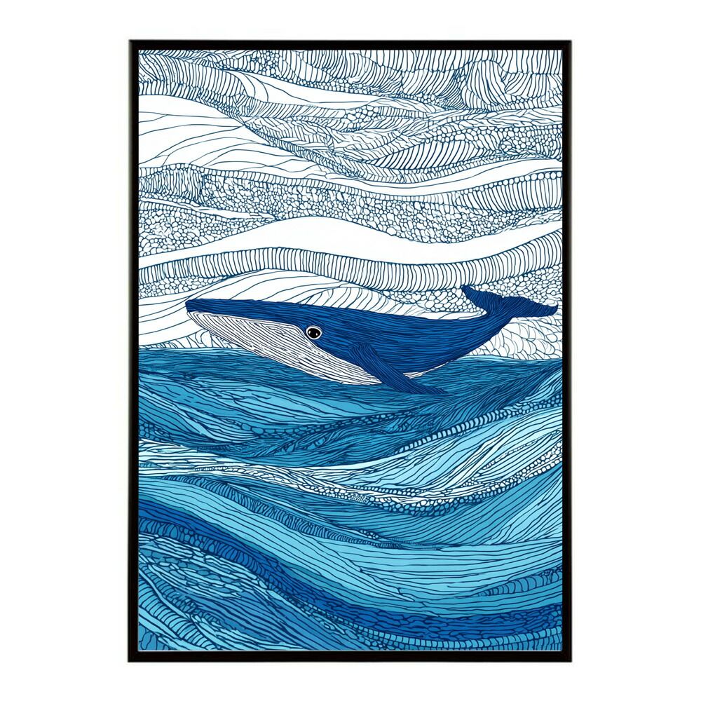 【B2サイズ（約51x73cm）】【lm-poster-4477】【フレーム付き】クジラ ホエール 海 魚 ブルー 青 ocean オーシャン アクア 水族館 イルカ 海洋 ポスター イラスト