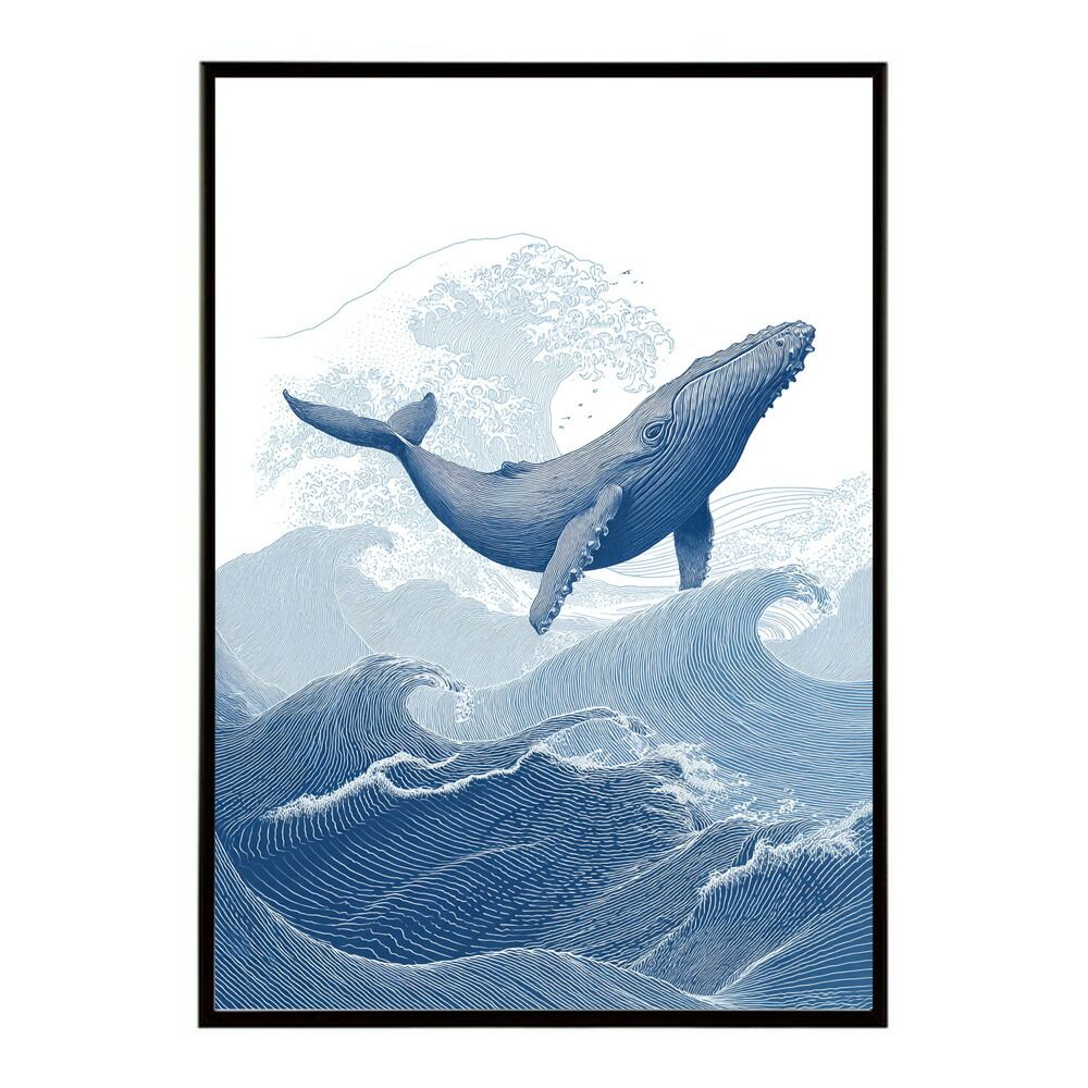 大得価，人気セール 【A0サイズ（約84x119cm）】【lm-poster-4483】【フレーム付き】クジラ ホエール 海 魚 ブルー 青 ocean オーシャン アクア 水族館 イルカ 海洋 ポスター イラスト レリーフ・アート