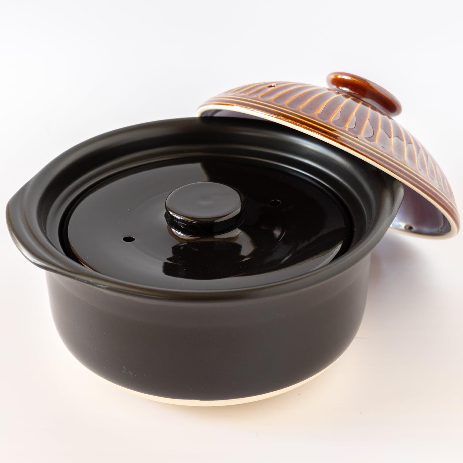 銀峯陶器 Ginpo Touki 萬古焼 銀峯 菊花 ご飯鍋 3合炊き 二重蓋 ごはん 土鍋 直火対応 飴釉 ブラウン 45171 1.7 L