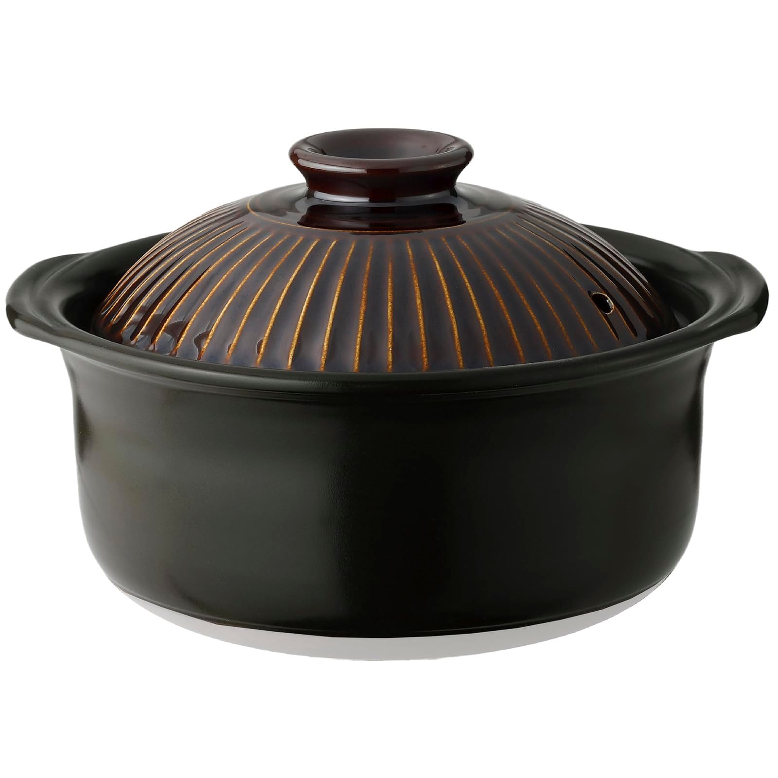 銀峯陶器 Ginpo Touki 萬古焼 銀峯 菊花 ご飯鍋 3合炊き 二重蓋 ごはん 土鍋 直火対応 飴釉 ブラウン 45171 1 7 L