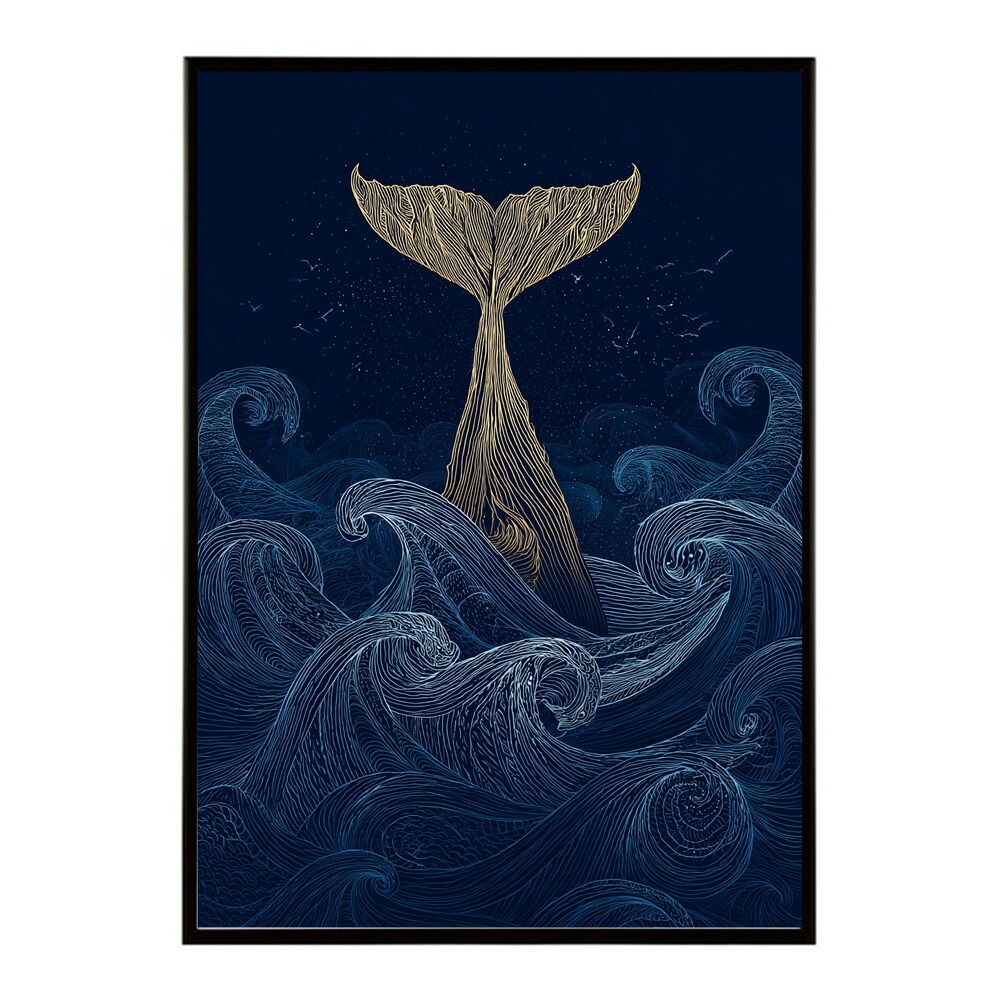 【A0サイズ（約84x119cm）】【lm-poster-4528】【フレーム付き】クジラ ホエール 海 魚 ブルー 青 ocean オーシャン アクア 水族館 イルカ 海洋 ポスター イラスト