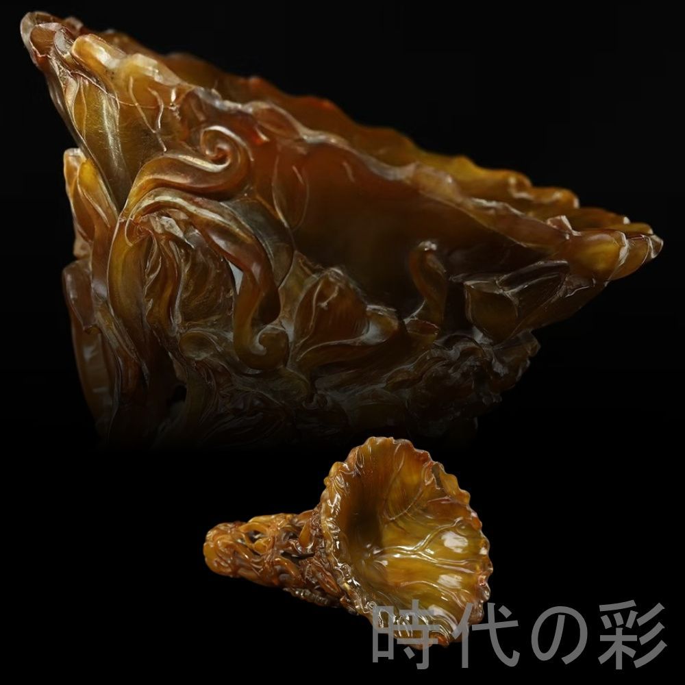 中国古美術 珍蔵 牛角 透彫 蓮花 角尖置物 牛角工芸 蓮華 吉祥 開運 唐物 細工 古玩 古美味 古賞物 古置物