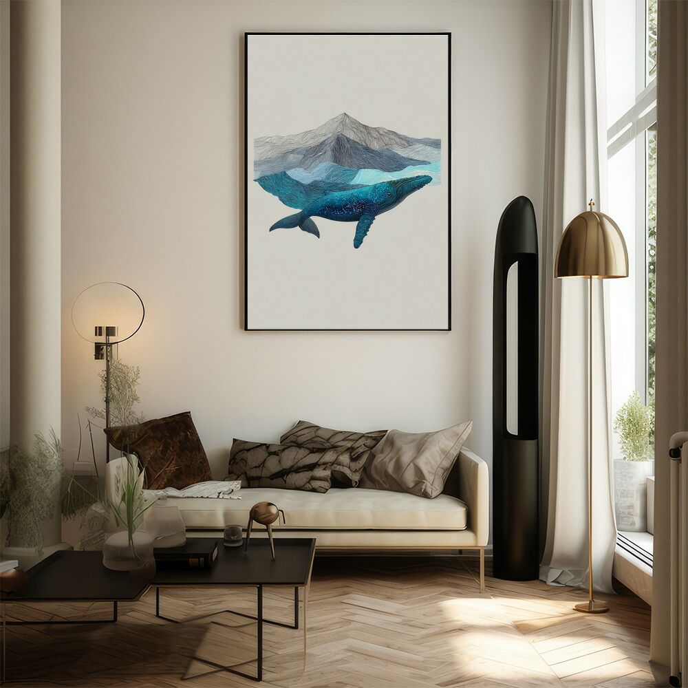 B2サイズ（約51x73cm）】【lm-poster-4542】【フレーム付き】クジラ