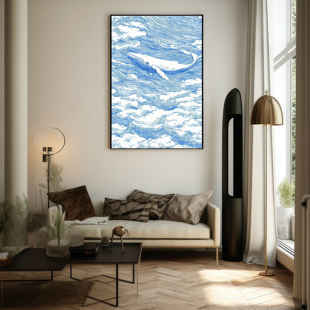 【B1サイズ（約73x103cm）】【lm-poster-4543】【フレーム付き】クジラ ホエール 海 魚 ブルー 青 ocean オーシャン アクア 水族館 イルカ 海洋 ポスター イラスト