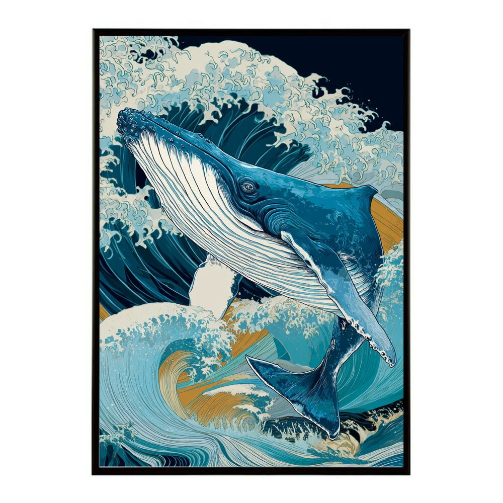 A3サイズ（約30×42cm）】【lm-poster-4545】【フレーム付き】クジラ
