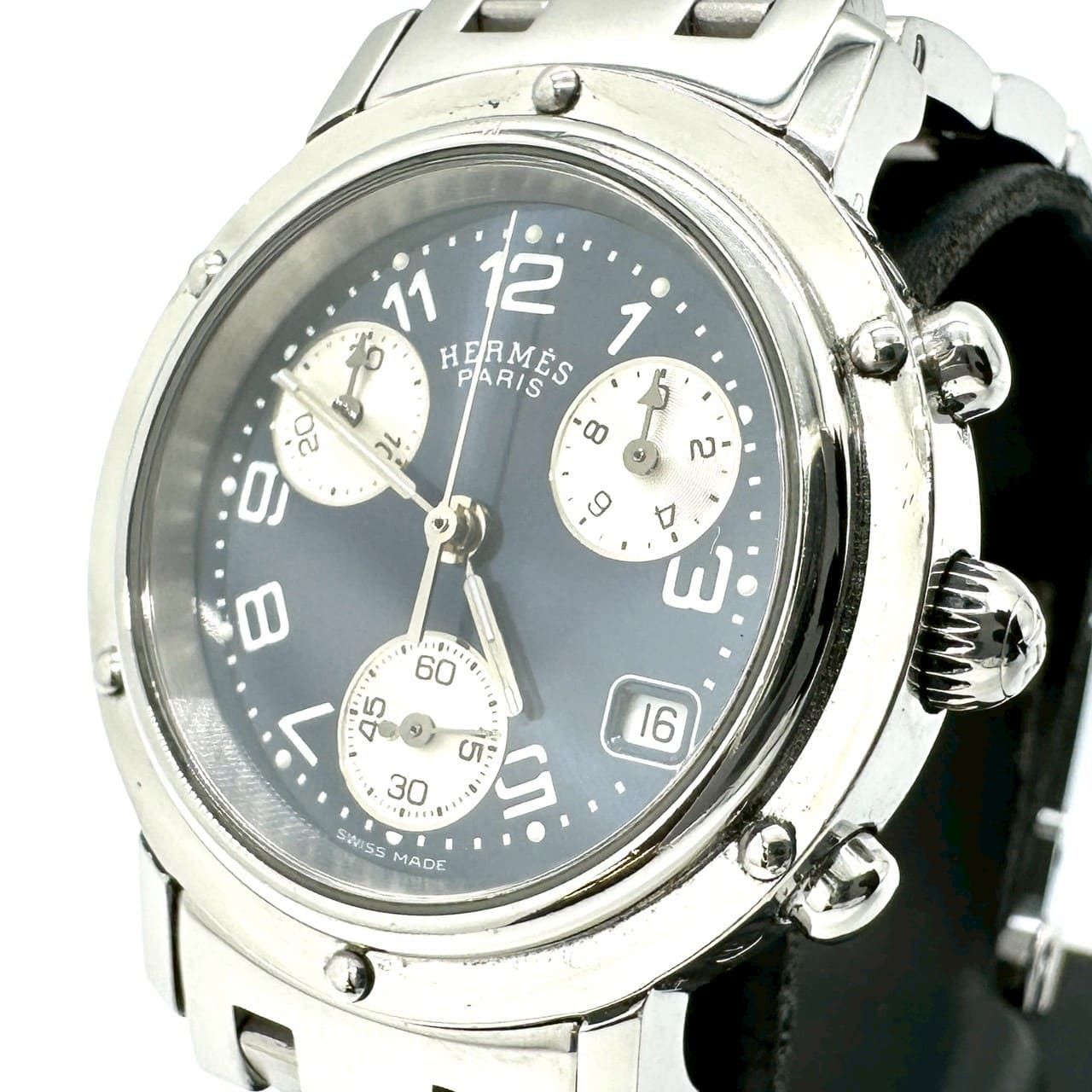 電池交換済】HERMES エルメス CL1.310 クリッパー クロノグラフ デイト