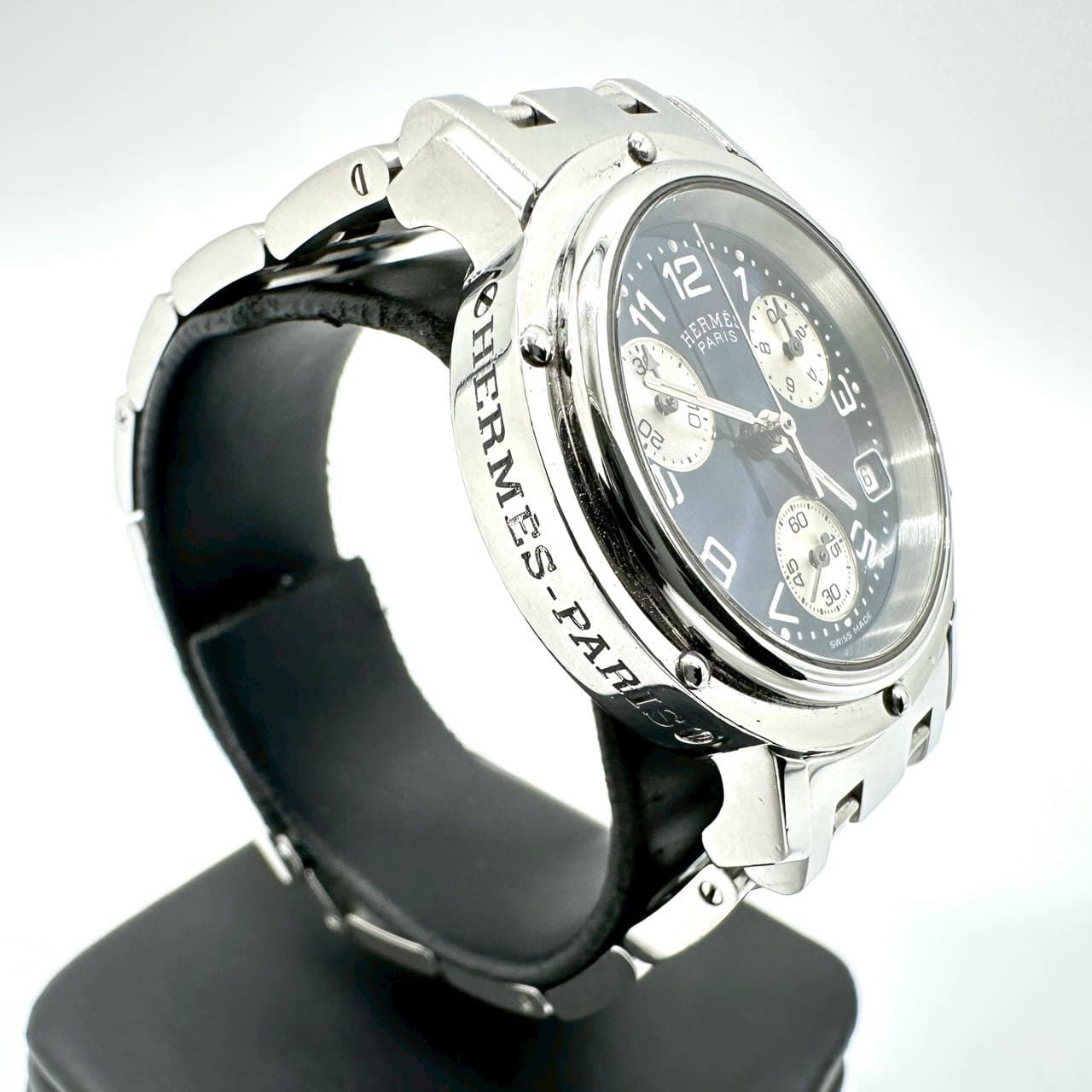 電池交換済】HERMES エルメス CL1.310 クリッパー クロノグラフ デイト