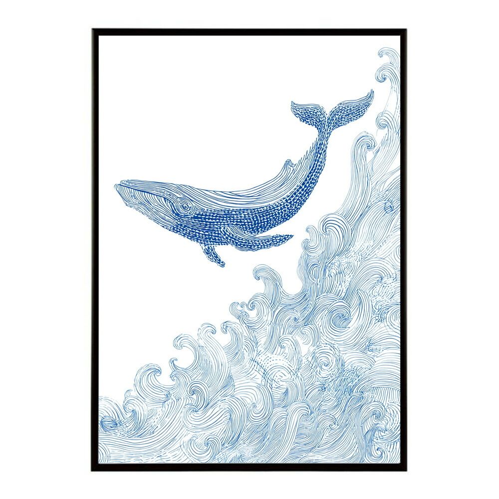 【A0サイズ（約84x119cm）】【lm-poster-4575】【フレーム付き】クジラ ホエール 海 魚 ブルー 青 ocean オーシャン アクア 水族館 イルカ 海洋 ポスター イラスト
