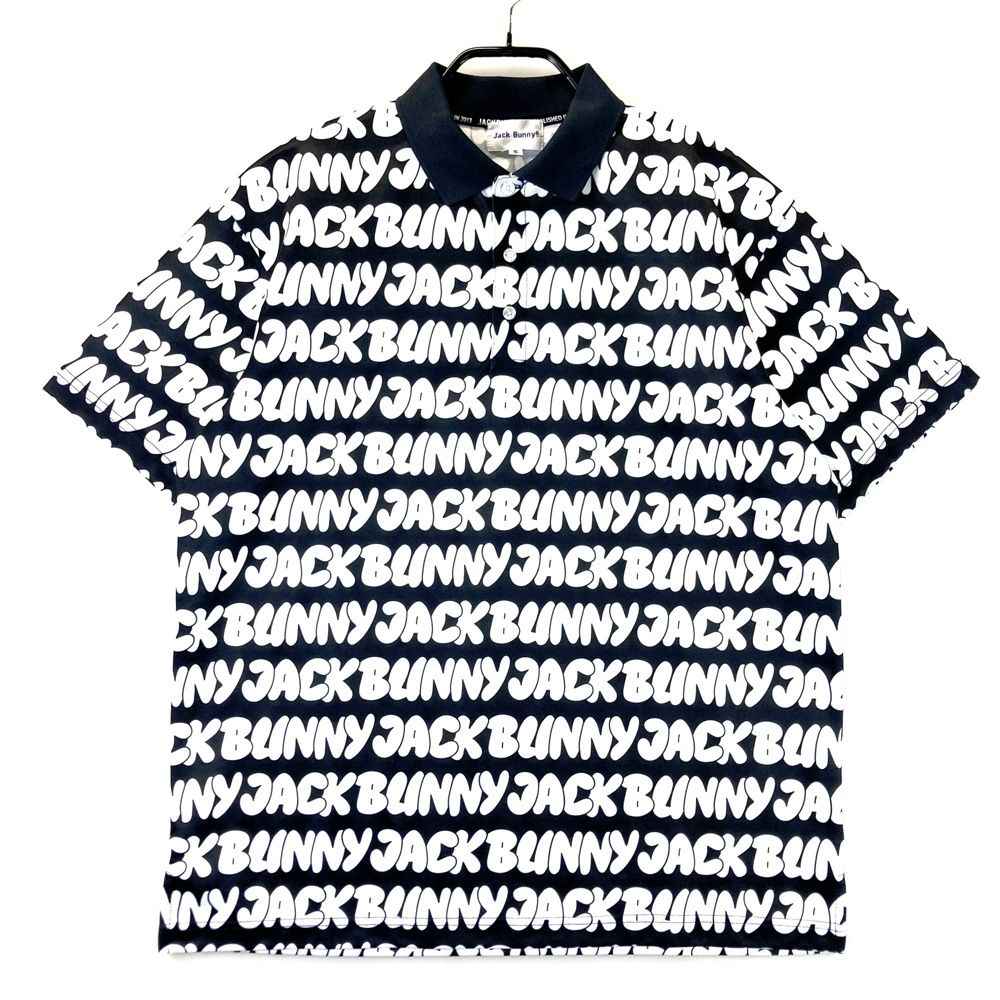 サイズ 5 JACK BUNNY ジャックバニー モデル 半袖ポロシャツ ロゴ総柄 ブラック系 ゴルフウェア メンズ ストスト