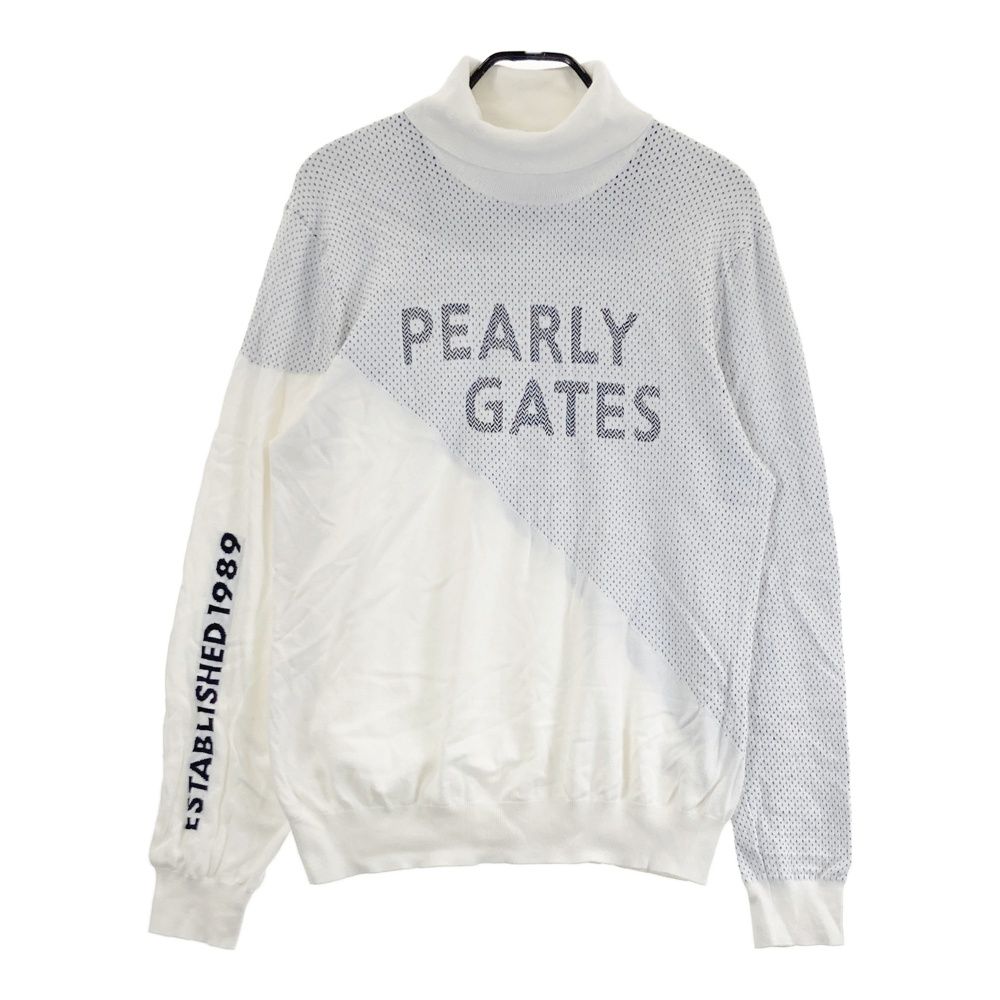 サイズ 7 PEARLY GATES パーリーゲイツ タートルネック ニットセーター 総柄 ホワイト系 ゴルフウェア メンズ ストスト