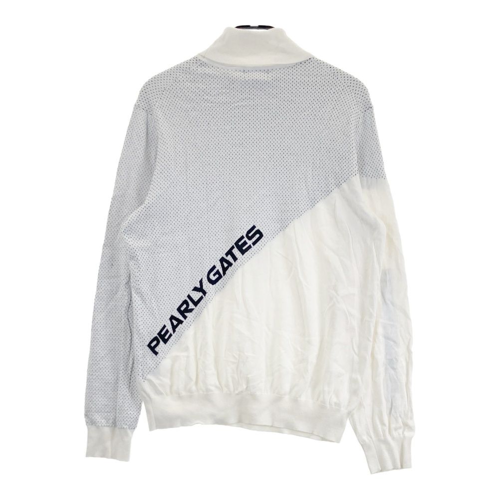サイズ 7 PEARLY GATES パーリーゲイツ タートルネック ニットセーター 総柄 ホワイト系 ゴルフウェア メンズ ストスト