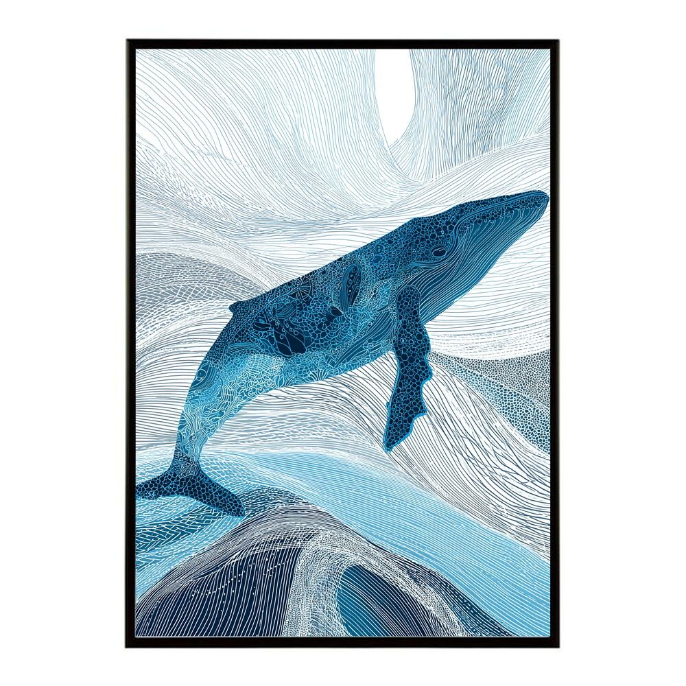 【B1サイズ（約73x103cm）】【lm-poster-4588】【フレーム付き】クジラ ホエール 海 魚 ブルー 青 ocean オーシャン アクア 水族館 イルカ 海洋 ポスター イラスト