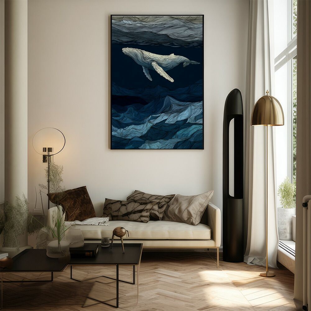 【A1サイズ（約59x84cm）】【lm-poster-4591】【フレーム付き】クジラ ホエール 海 魚 ブルー 青 ocean オーシャン アクア 水族館 イルカ 海洋 ポスター イラスト