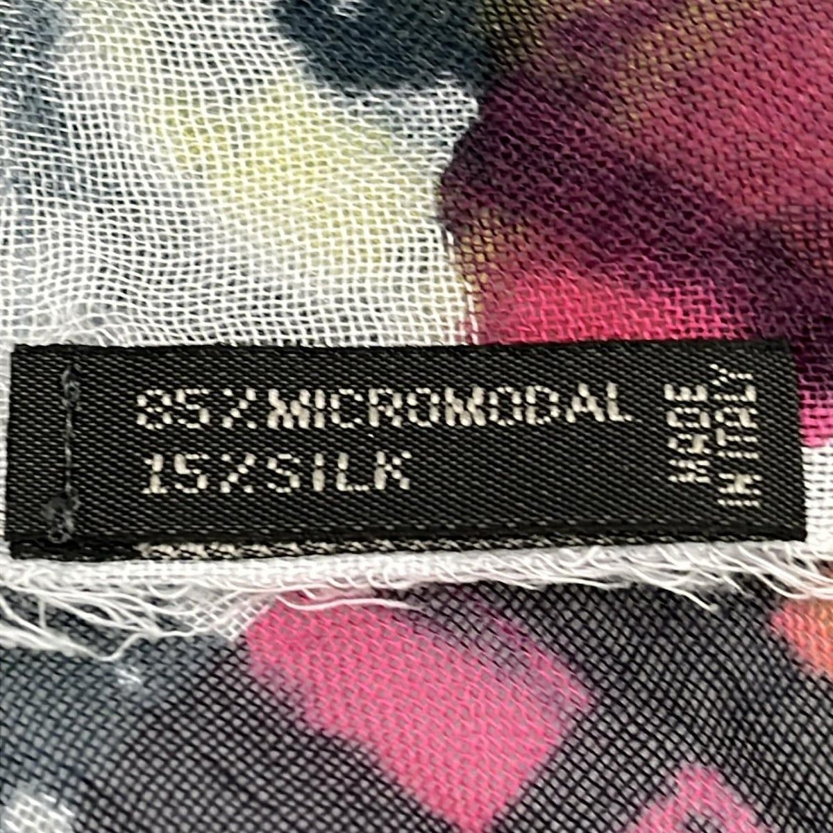  Falierosarti ファリエロサルティ ストール ショール - 白×ダークネイビー×マルチ シルク ストール ショール 小物