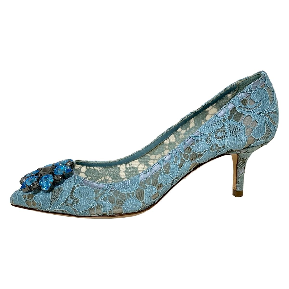 DOLCE GABBANA ドルチェアンドガッバーナ パンプス 361 2 レディース ライトブルー レース ビジュー