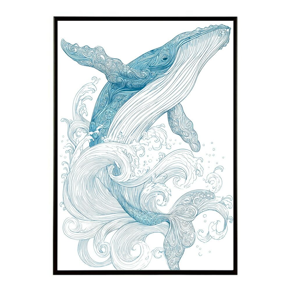 海の生き物の絵 【B2サイズ 自作】 B2サイズ（約51x73cm）】【lm-poster-4528】【フレーム付き】クジラ