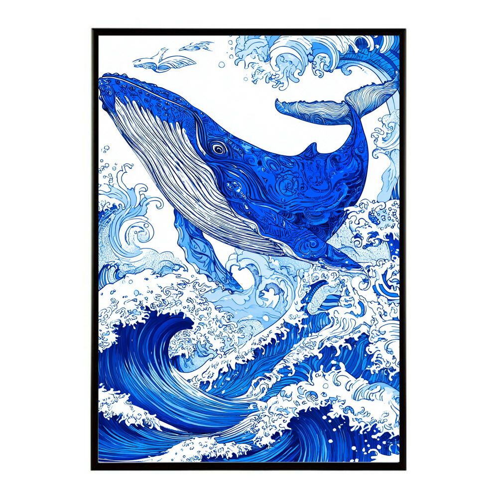 カメと蝶のクレヨン画 B4サイズ B4サイズ（約25x36cm）】【lm-poster-4607】【フレーム付き】クジラ