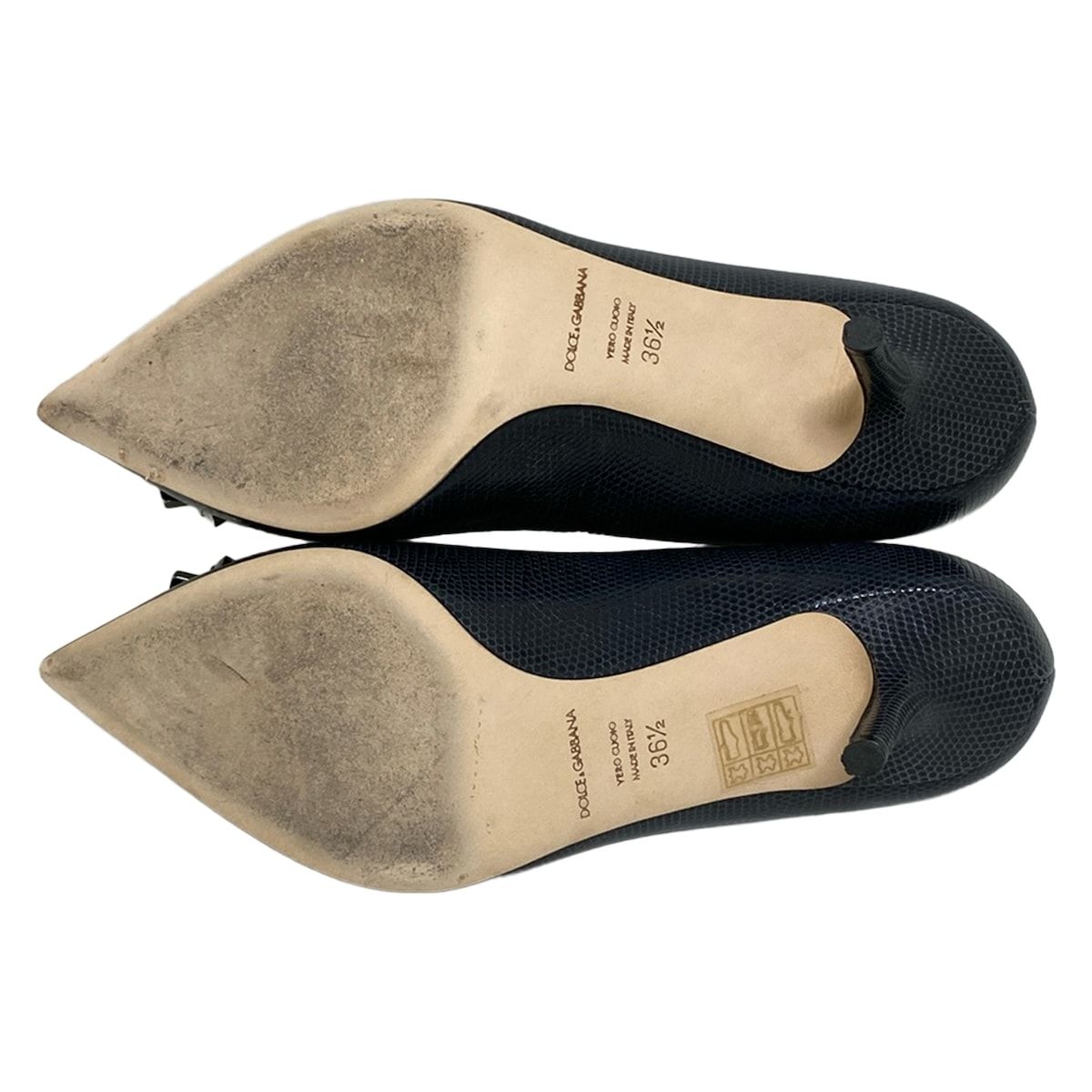  DOLCE-GABBANA ドルチェアンドガッバーナ パンプス 361 2 レディース - ダークグレー 型押し加工 ビジュー レザー ハイヒール パンプス パンプス