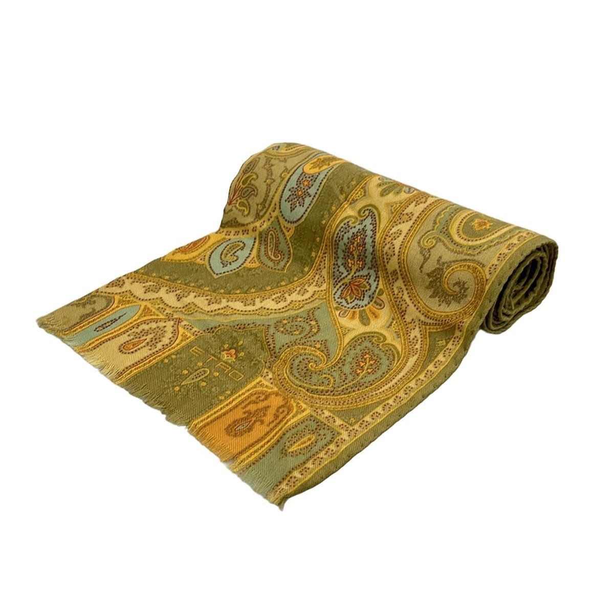 ETRO エトロ ストール ショール カーキ イエロー ライトブルー ウール シルク