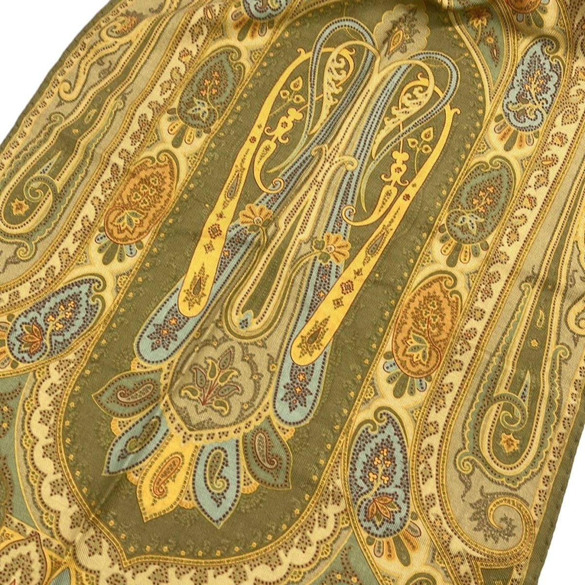  ETRO エトロ ストール ショール - カーキ×イエロー×ライトブルー ウール シルク ストール ショール 小物