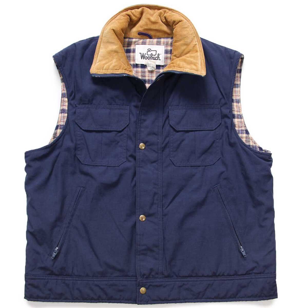 70 s Woolrichウールリッチ チェック ライトネルライナー 中綿入り ベスト 紺 XL ビンテージ アウトドア キャンプ ビッグサイズ