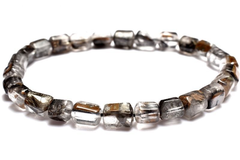 １点物 AAA ブルッカイト入り ブラックプラチナタイチンルチルクォーツ 6 7 5 x mm チューブカット ブレスレット パワーストーン 天然石 _MC 2866