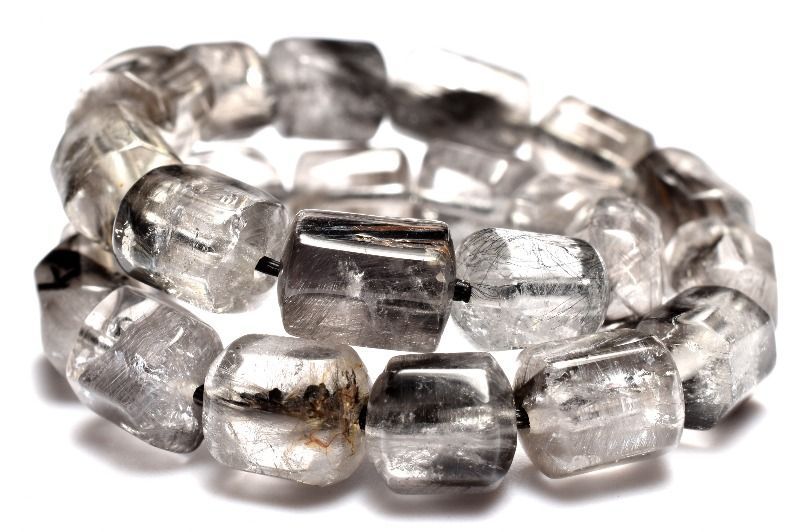 １点物 AA 形状 ブラックプラチナタイチンルチルクォーツ 6-9 x 6-7.5 mm チューブカット ブレスレット パワーストーン 天然石 _MC 2819