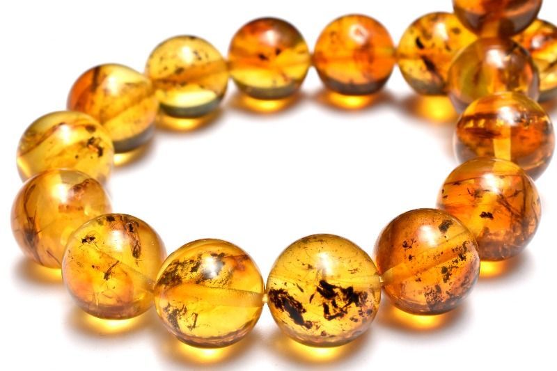 １点物 全粒内包 入荷 虫入り琥珀アンバー 9.5 mm ブレスレット パワーストーン 天然石 _MC 2838