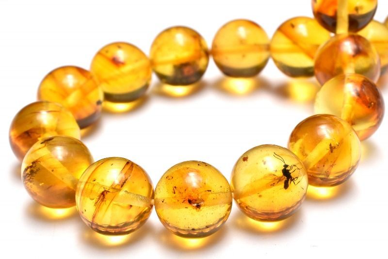 １点物 全粒内包 入荷 虫入り琥珀アンバー 9.5 mm ブレスレット パワーストーン 天然石 _MC 2841