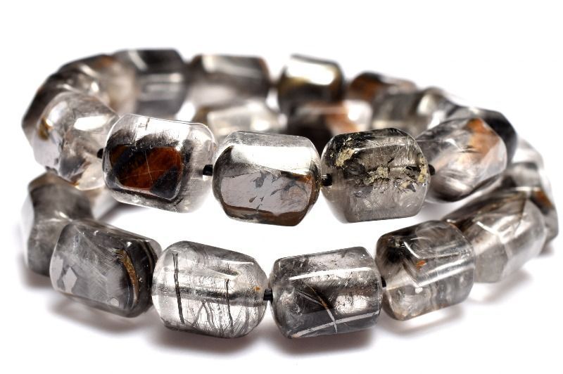  １点物 AAA ブルッカイト入り ブラックプラチナタイチンルチルクォーツ 6 7 5 x mm チューブカット ブレスレット パワーストーン 天然石 _MC 2866 ブレスレット バングル アクセサリー