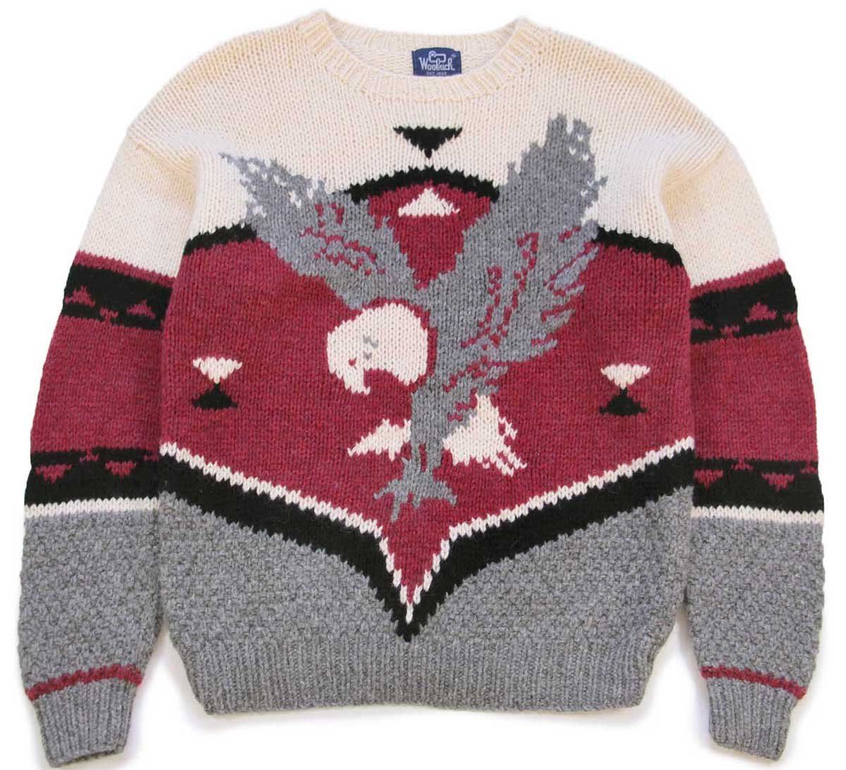 80 s Woolrichウールリッチ イーグル ローゲージ 切り替え ウールニット セーター L ビンテージ アウトドア サンダーバード