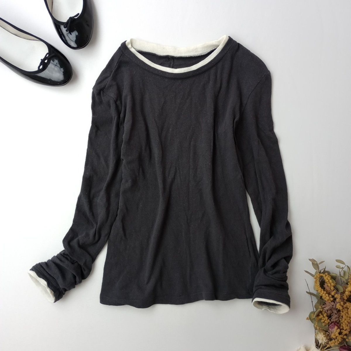 yori しっとりレイヤードロンTee チャコールグレー　38 ◯ yori ヨリ しっとりレイヤードロンTee カットソー プルオーバー