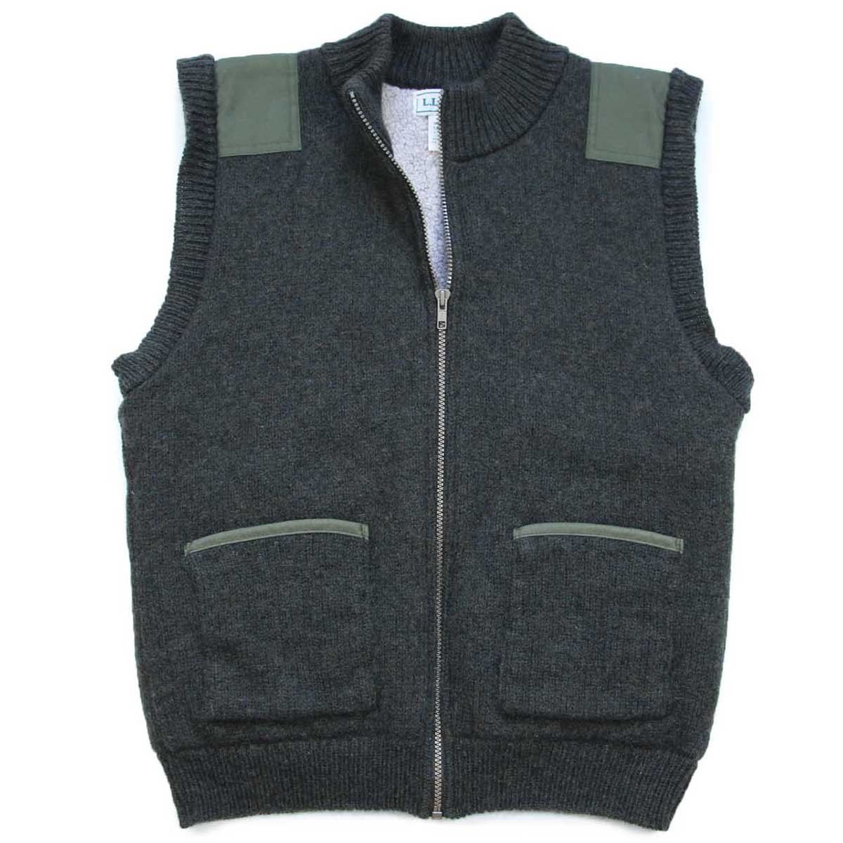90 s L.L.Bean パチポケ フリースライナー フルジップ ウールニット ベスト グリーン ビンテージ アウトドア コマンドセーター