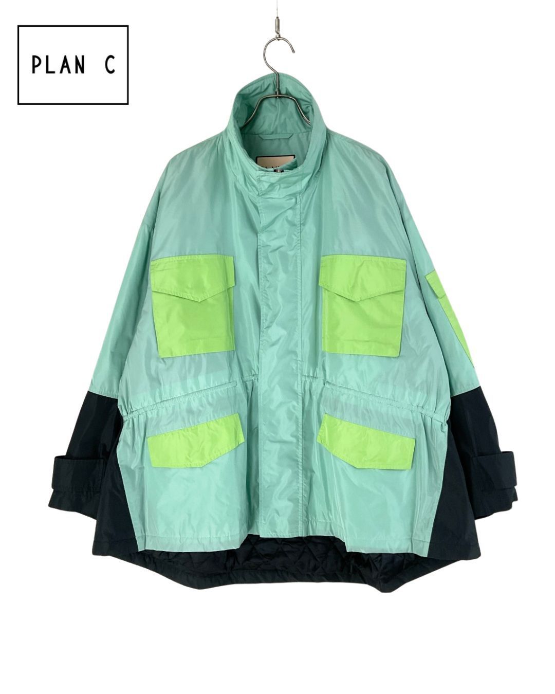 PLAN C プランシー 切り替え中綿ミリタリーブルゾン 40 ターコイズ ブラック げ交渉