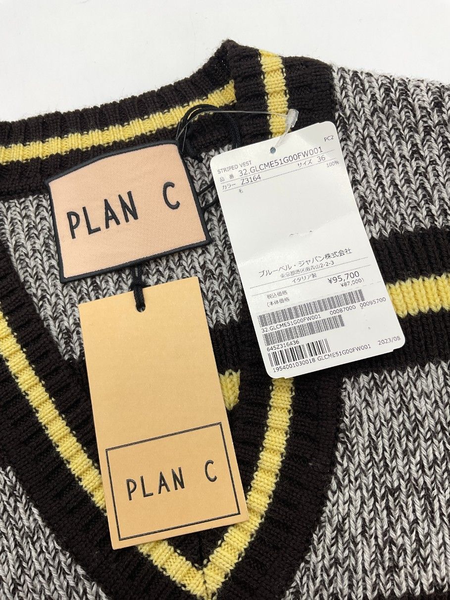 未使用 PLAN C プランシー Vネックボーダーウールニットベスト 36