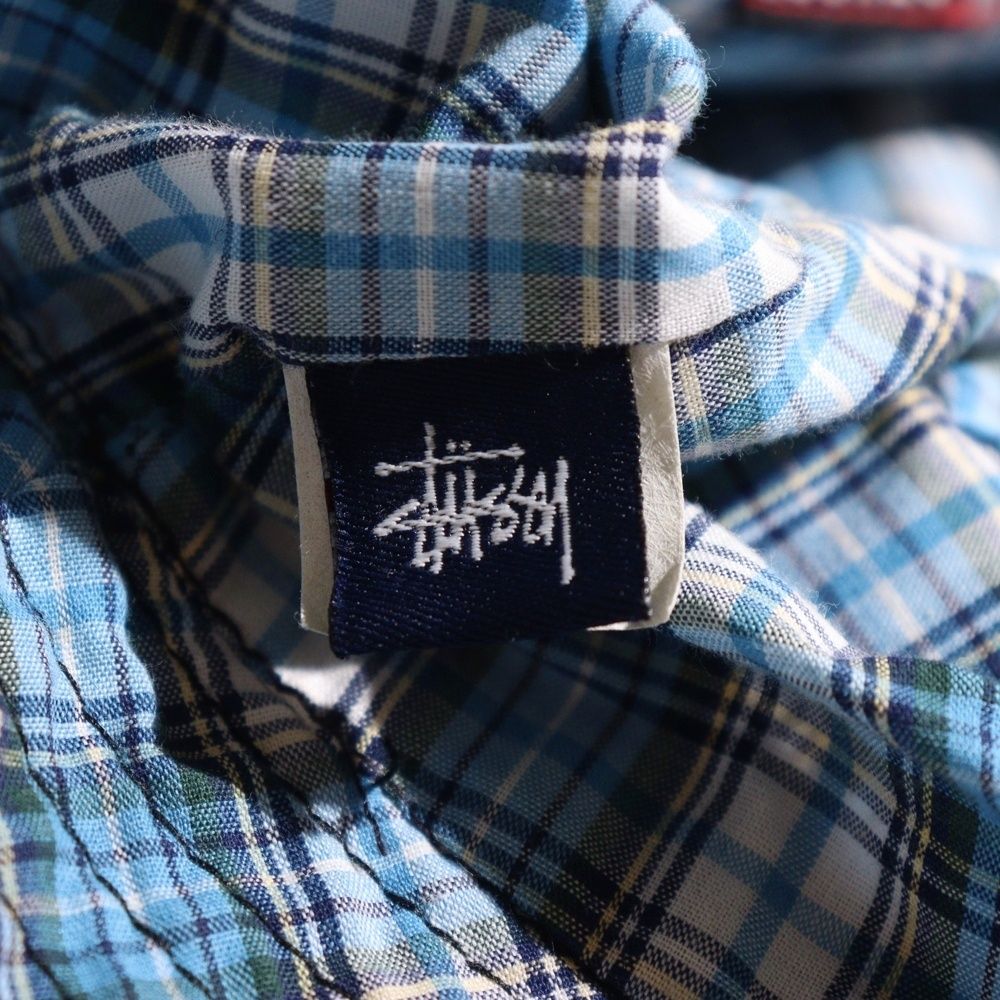 STUSSY (ステューシー) 90s old ロゴ刺繍 バケットハット 裏地チェック