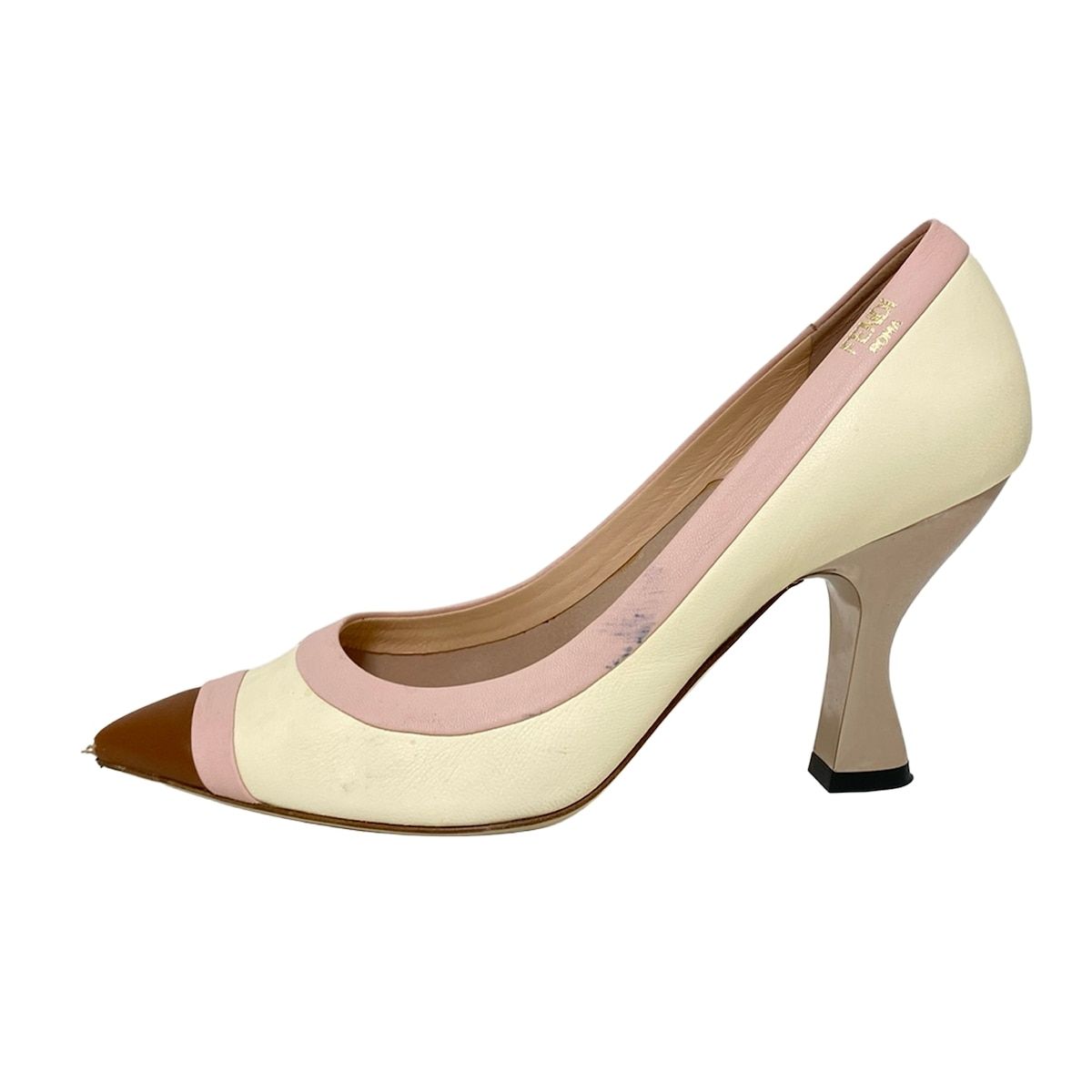 FENDI フェンディ パンプス 36 レディース アイボリー ピンク ブラウン レザー