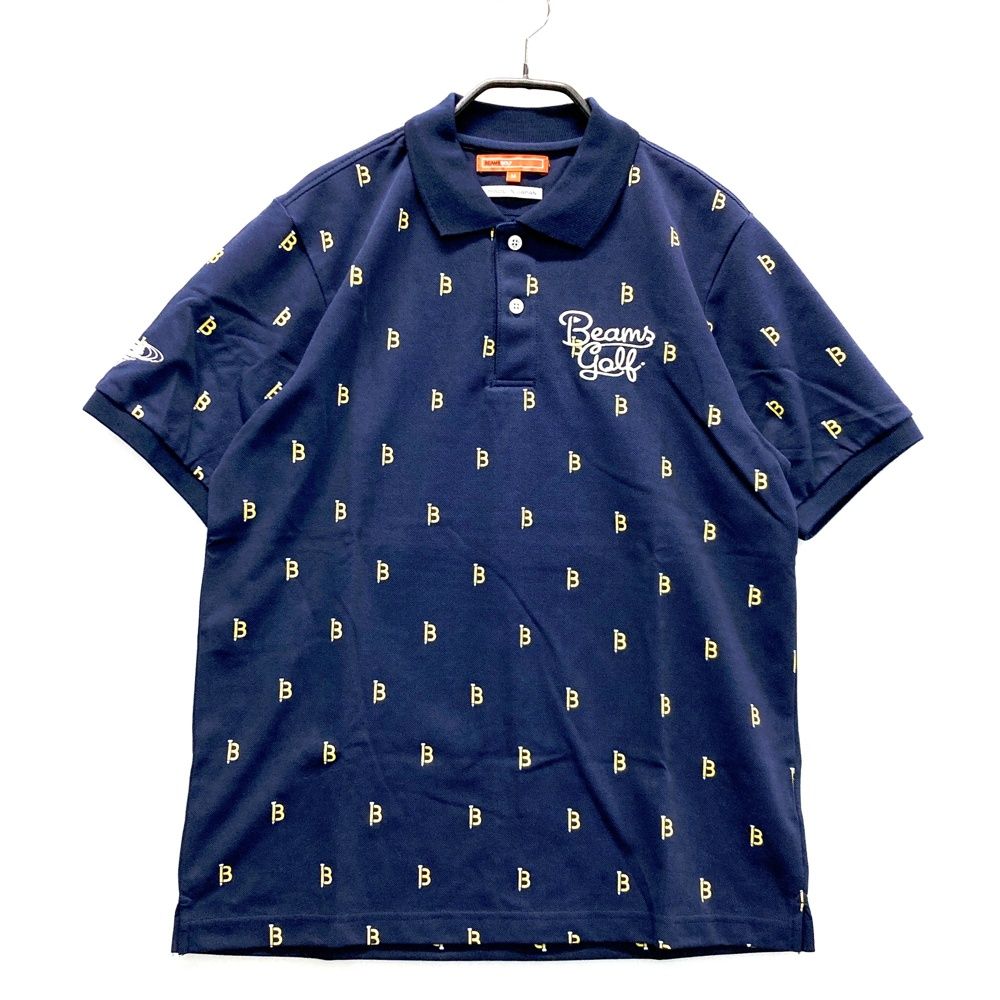 サイズ：M BEAMS GOLF ビームスゴルフ 半袖ポロシャツ 総柄 ネイビー系