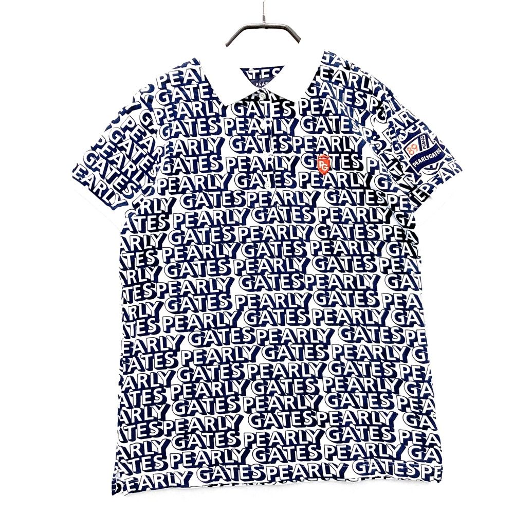 サイズ 2 PEARLY GATES パーリーゲイツ 半袖ポロシャツ 総柄 ネイビー系 ゴルフウェア レディース ストスト
