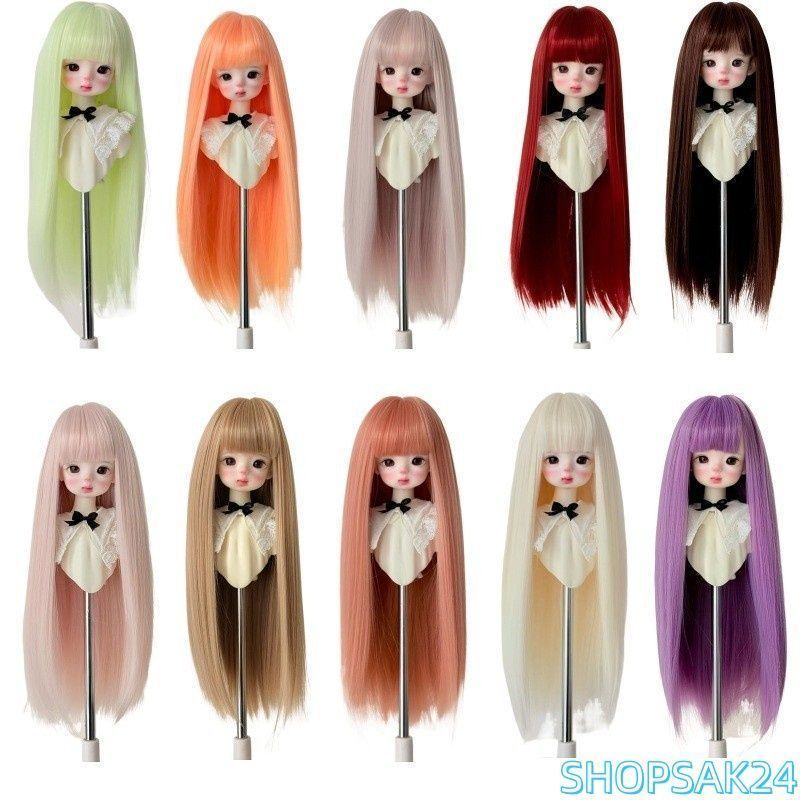 ピンク2335BJDドール用ウィッグ 1/3 1/4 1/6ロングストレート 前髪あり