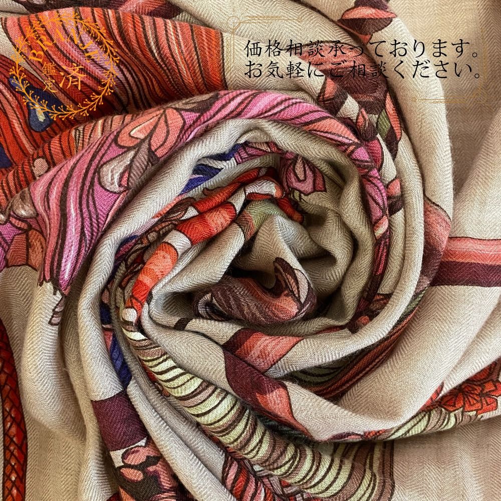 HERMES エルメス PASEMENTERIE 紐飾り 大判スカーフ ショール パスモントリー ストール レッド レディース