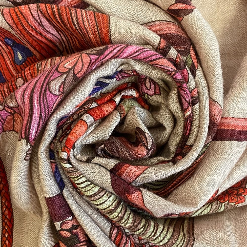 HERMES エルメス PASEMENTERIE 紐飾り 大判スカーフ ショール パスモントリー ストール レッド レディース