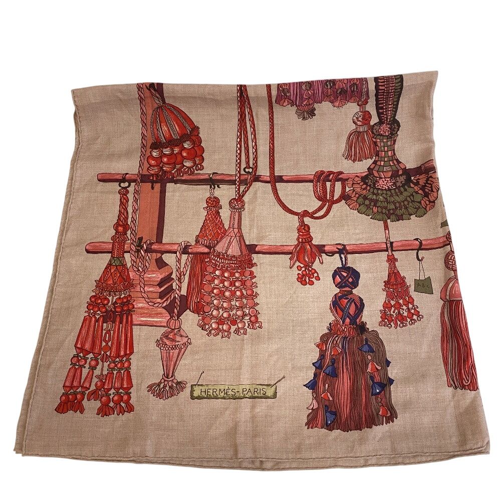  HERMES エルメス PASEMENTERIE 紐飾り 大判スカーフ ショール パスモントリー ストール レッド レディース バンダナ スカーフ 小物