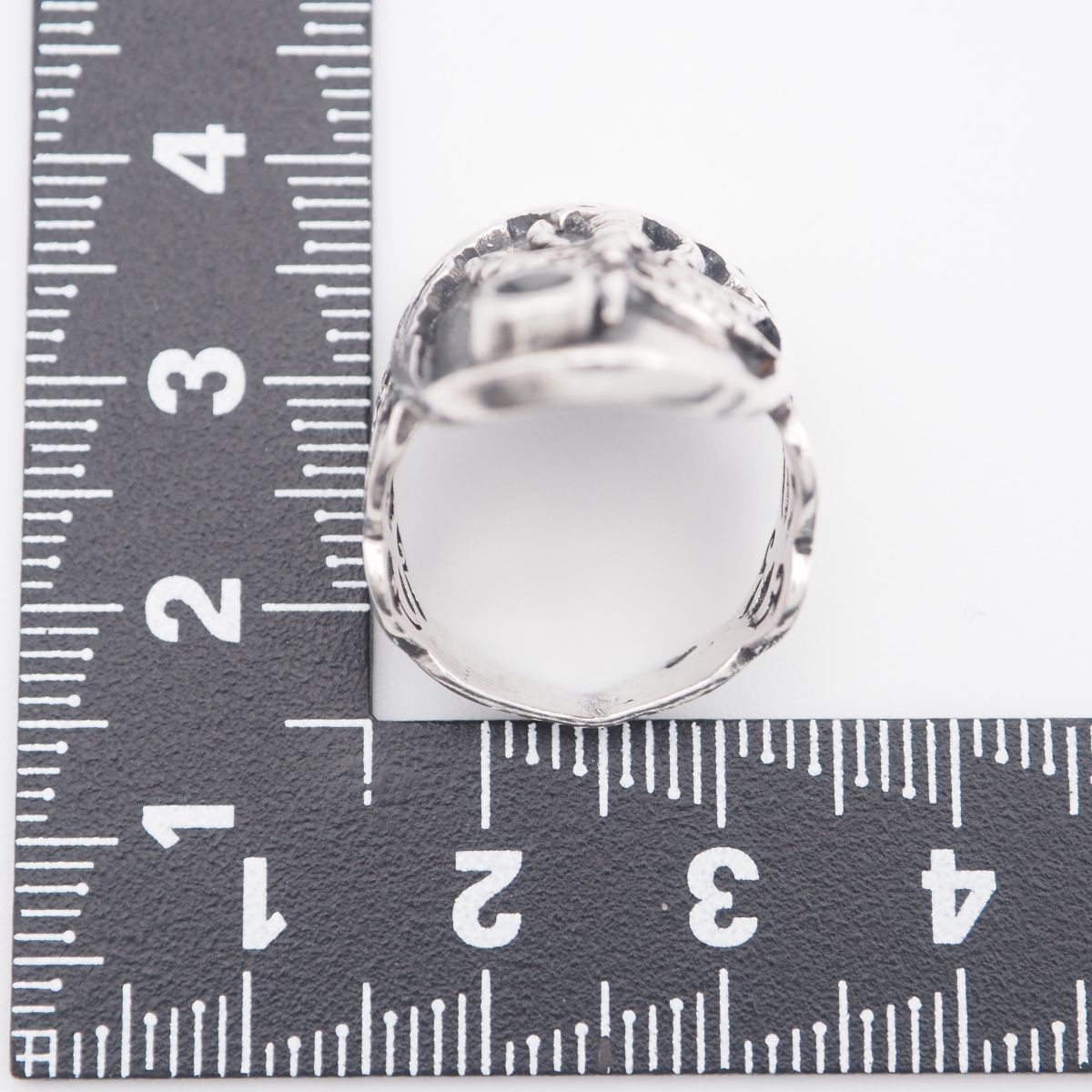 シルバー彫刻 リング.オリジナルの逸品 L368 オニキス風 925刻印 リング ヤシの木 インレイ 透かし彫り