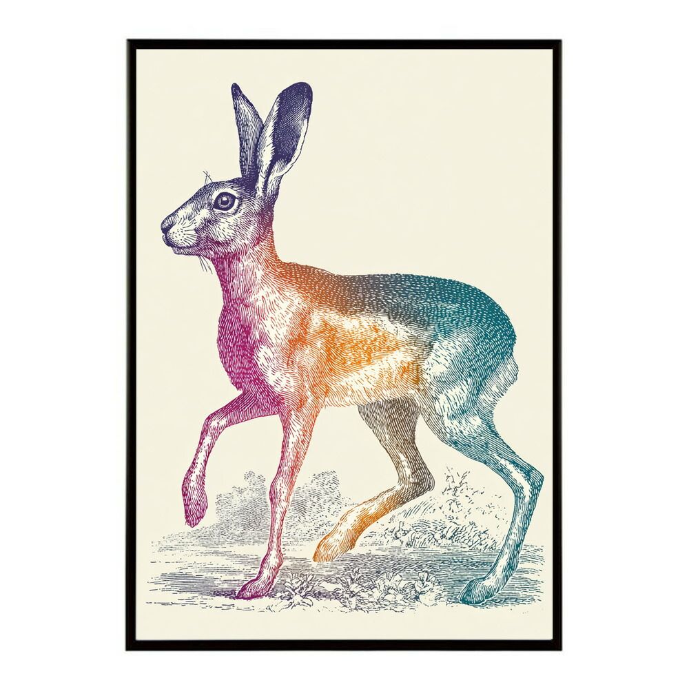 【B4サイズ（約25x36cm）】【lm-poster-4845】【フレーム付き】アートポスター 動物 カラフル ペイントアート 光沢 水彩画風 モダン 壁掛け アニマルアート 鹿 狐 狼 猫 虎 兎 シリーズ 絵画風 イラ