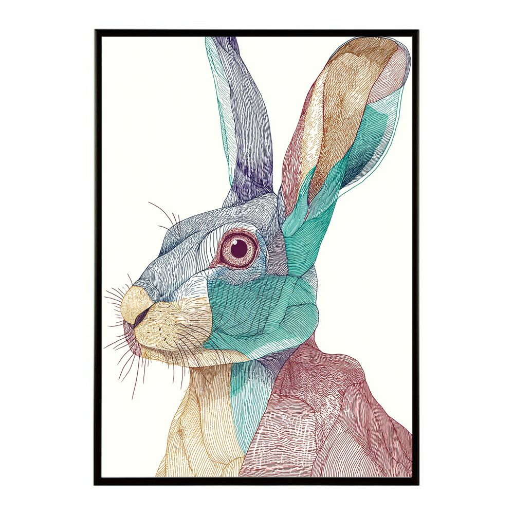 【A3サイズ（約30×42cm）】【lm-poster-4874】【フレーム付き】アートポスター 動物 カラフル ペイントアート 光沢 水彩画風 モダン 壁掛け アニマルアート 鹿 狐 狼 猫 虎 兎 シリーズ 絵画風 イ