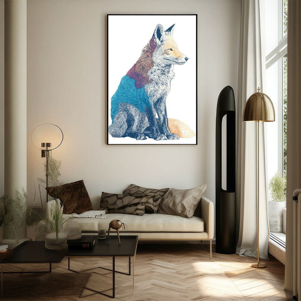 【B2サイズ（約51x73cm）】【lm-poster-4912】【フレーム付き】アートポスター 動物 カラフル ペイントアート 光沢 水彩画風 モダン 壁掛け アニマルアート 鹿 狐 狼 猫 虎 兎 シリーズ 絵画風 イラ