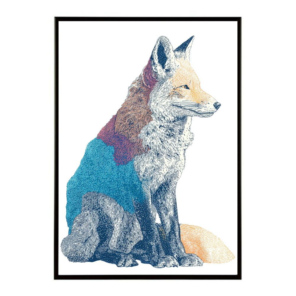【B2サイズ（約51x73cm）】【lm-poster-4912】【フレーム付き】アートポスター 動物 カラフル ペイントアート 光沢 水彩画風 モダン 壁掛け アニマルアート 鹿 狐 狼 猫 虎 兎 シリーズ 絵画風 イラ