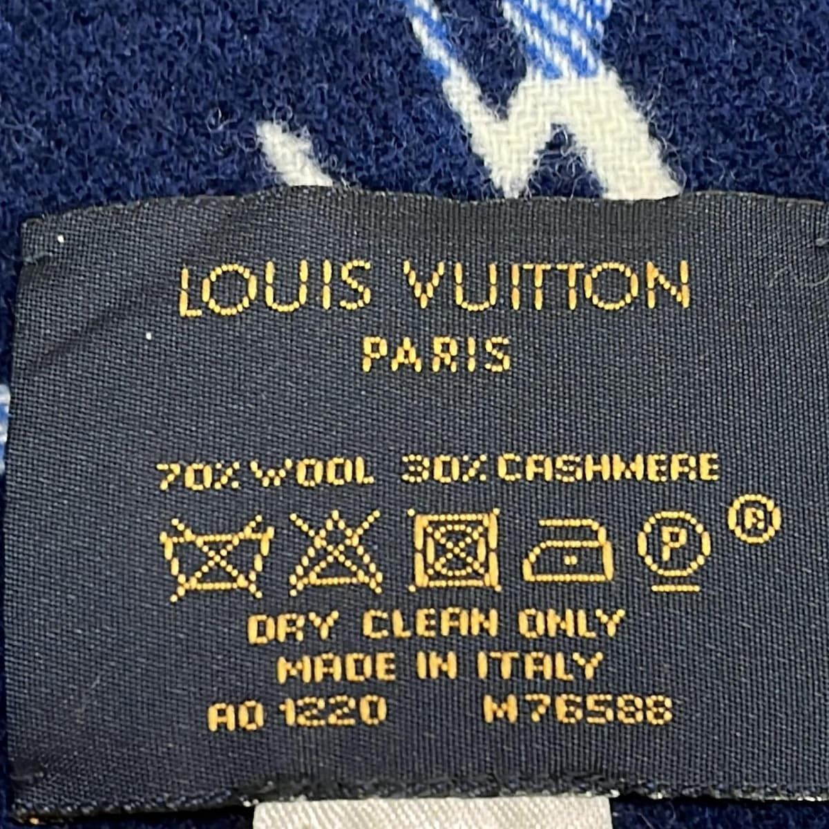 ルイヴィトン マフラー エシャルプ モノグラム チェックブロック M 76588 ダークネイビー×ブルー×アイボリー ウール カシミヤ