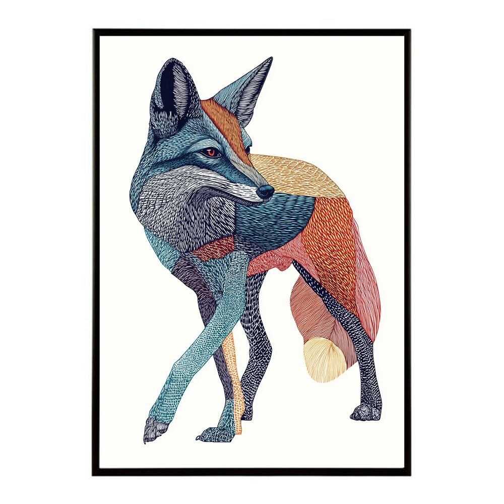 【A1サイズ（約59x84cm）】【lm-poster-4928】【フレーム付き】アートポスター 動物 カラフル ペイントアート 光沢 水彩画風 モダン 壁掛け アニマルアート 鹿 狐 狼 猫 虎 兎 シリーズ 絵画風 イラ